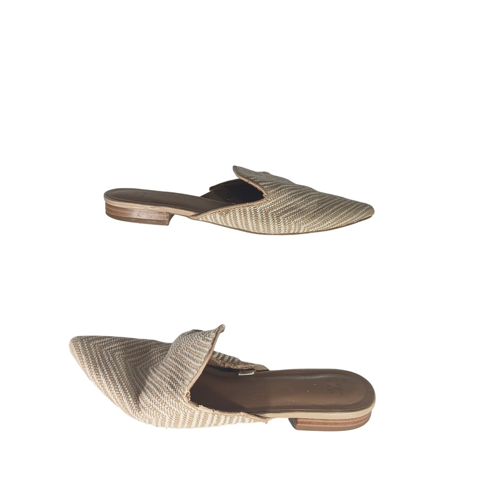 A New Day Pointed Toe Mules 8 Tan Woven Chevron Coastal Minimalist